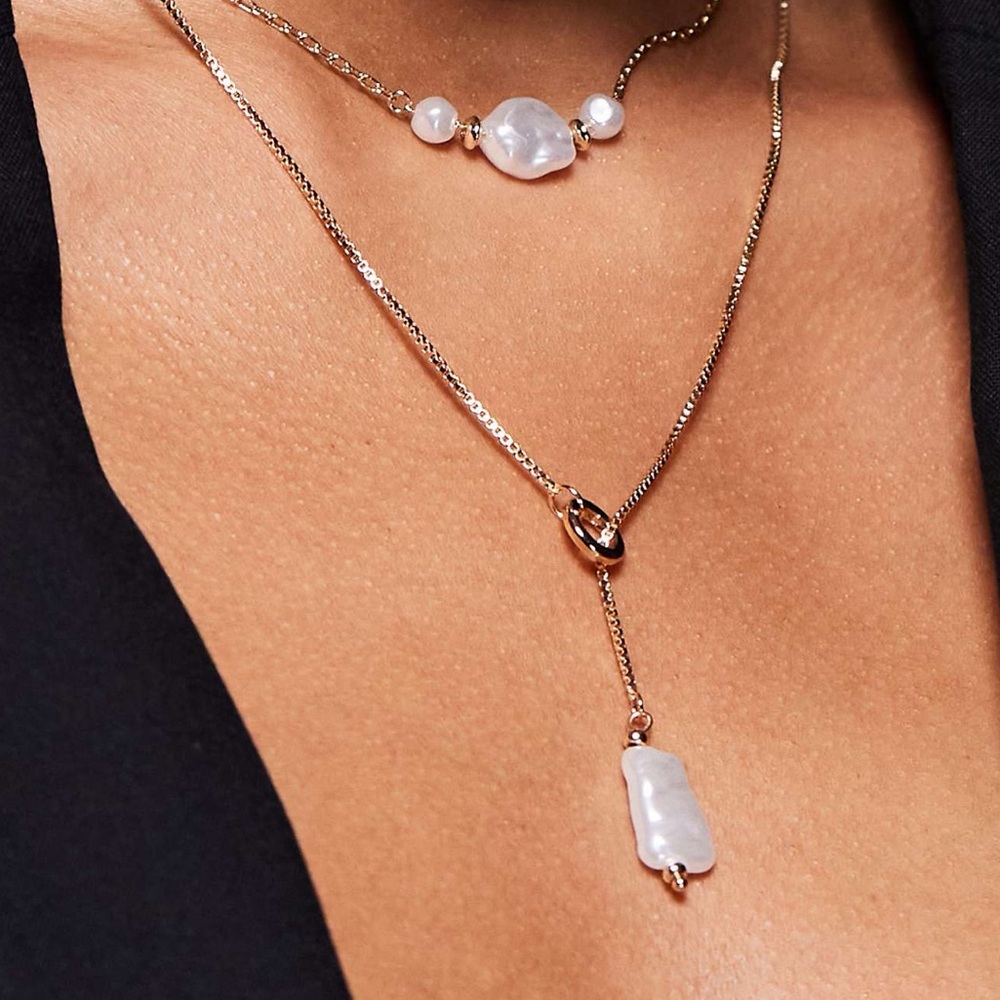 8 Other Reasons Gold Plated Faux Pearl & Circle Drop Layered Pendant Necklace